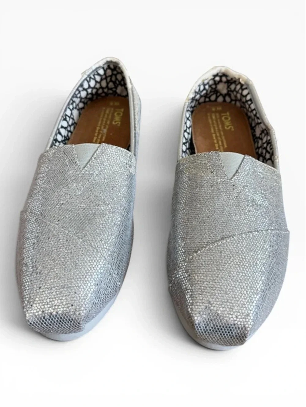 Silver Glitter Toms Size 8 New AS IS
